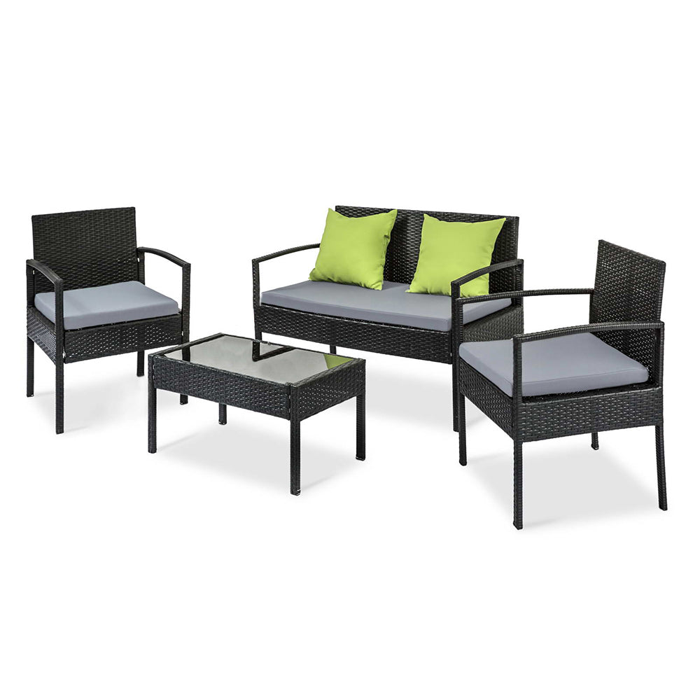 Marston Outdoor Wicker Sofa Set – Black – 4 Seater