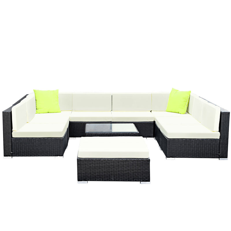 10-Piece Outdoor Wicker Sofa Lounge Set - 9 Seater