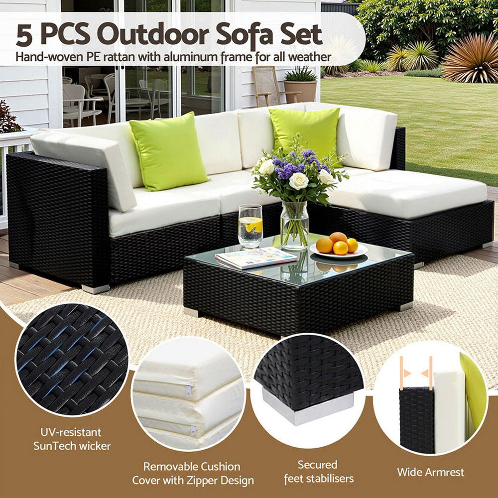 Arlo Outdoor Sofa Set – Black – 5 Piece