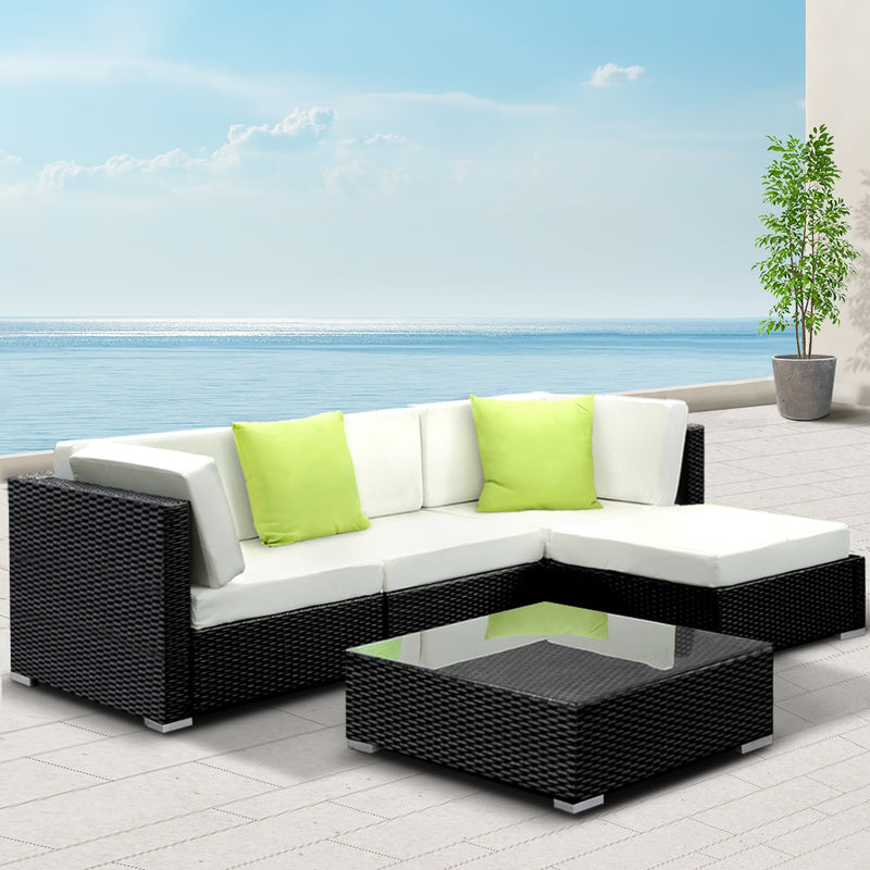 5-Piece Outdoor Wicker Sofa Set - 4 Seater