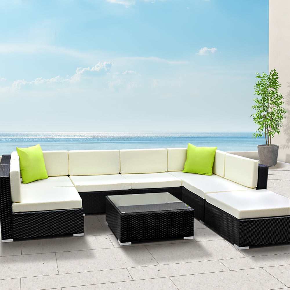 Haven 8 - Piece Outdoor Sofa Set Wicker Couch Lounge Setting 7 Seater