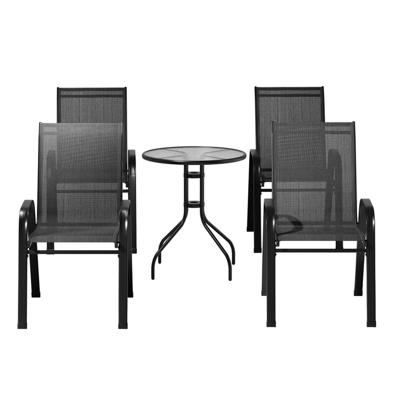 5-Piece Outdoor Bistro Table & Chair Set – Stackable, Black