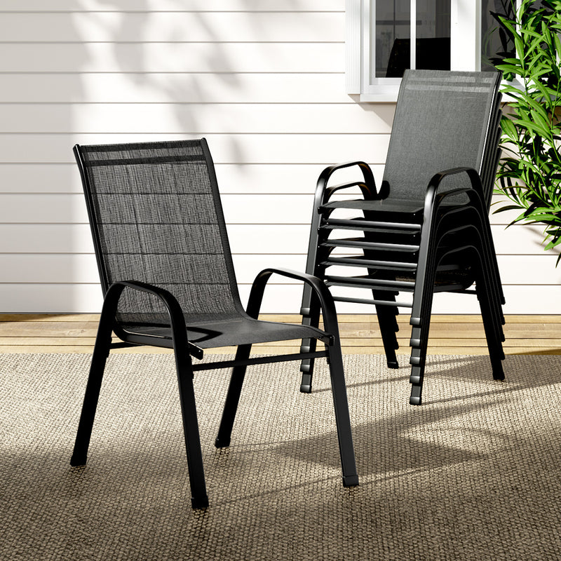 6-Piece Stackable Lounge Dining Chairs – Outdoor, Black