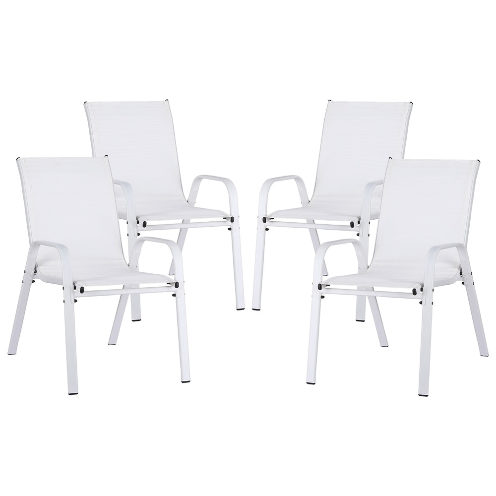 Linden 4PC Outdoor Dining Chairs Stackable Lounge Chair Patio Furniture White