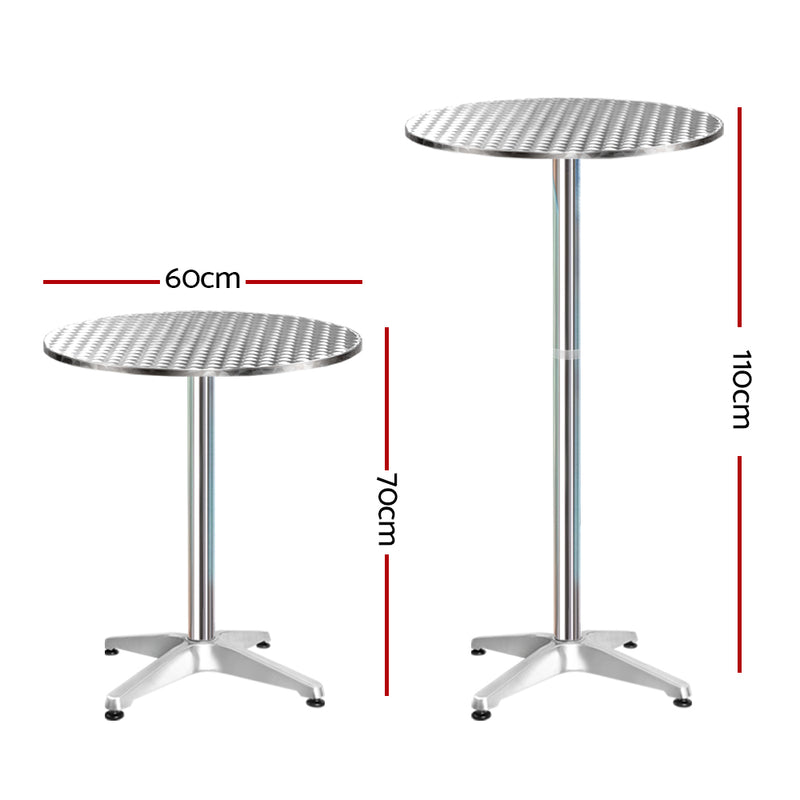 2 x Outdoor Bar Tables – Round Aluminium, 70/110CM