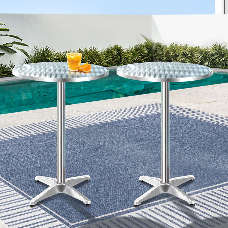 2 x Outdoor Bar Tables – Round Aluminium, 70/110CM