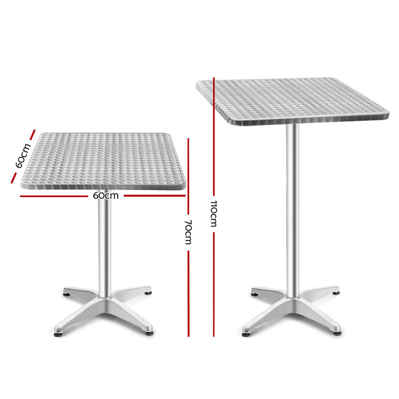 Adjustable Outdoor Bar Table – Square Aluminium, 70/110CM