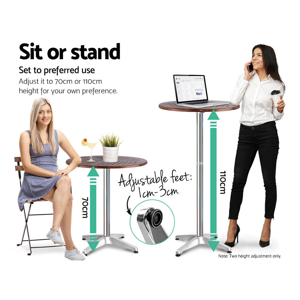 Terras Adjustable Bar Table – Brown & Silver – 60 cm