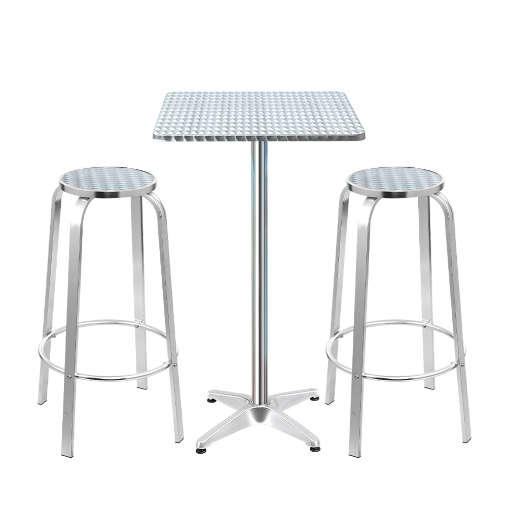 Atlas 3 - Piece Outdoor Bar Set Bistro Table Stools Adjustable Square Cafe