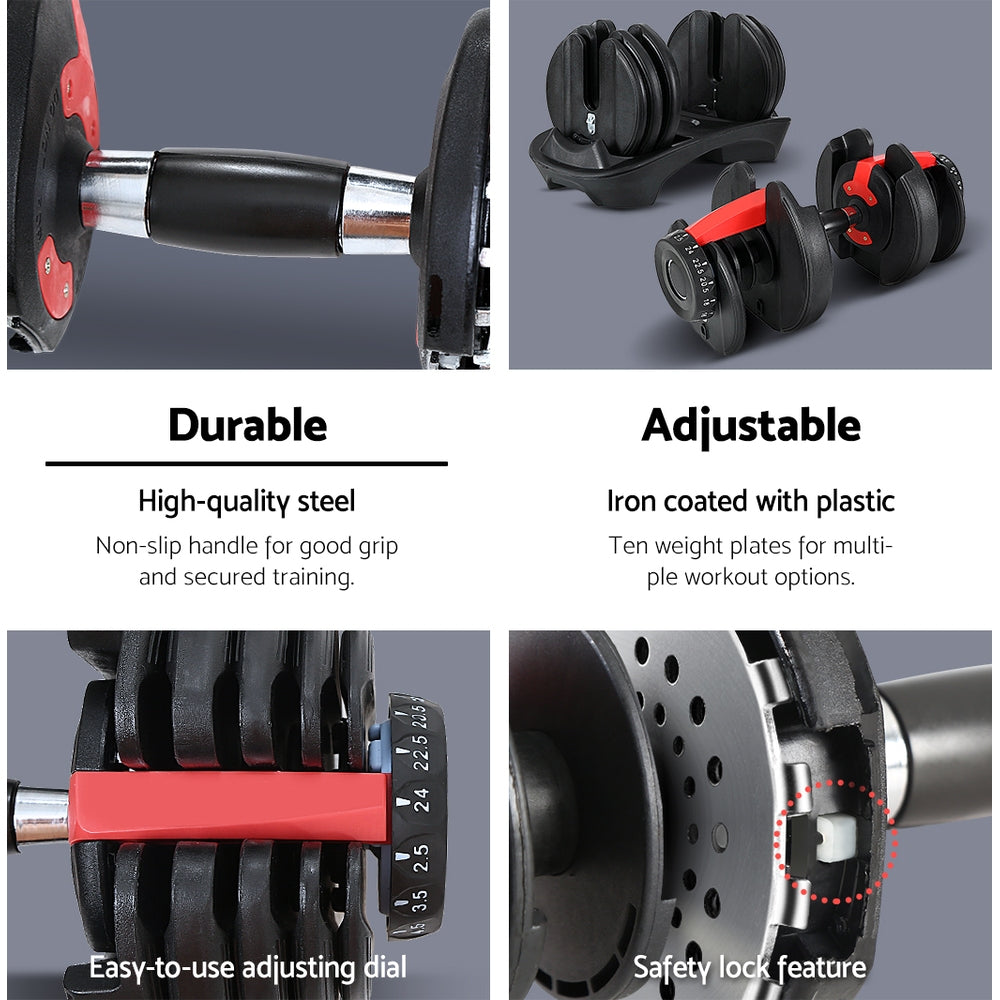 Everfit Adjustable Dumbbells – Black – 24kg Set