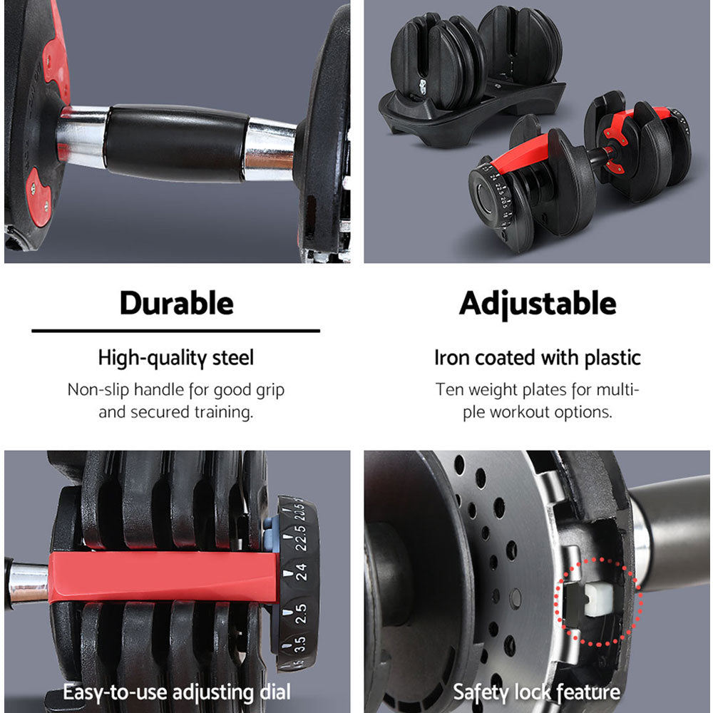 Everfit Adjustable Dumbbells – Black – Set of 2