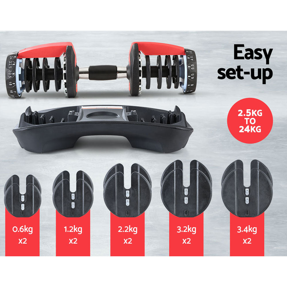 Everfit Adjustable Dumbbells – Black – Set of 2