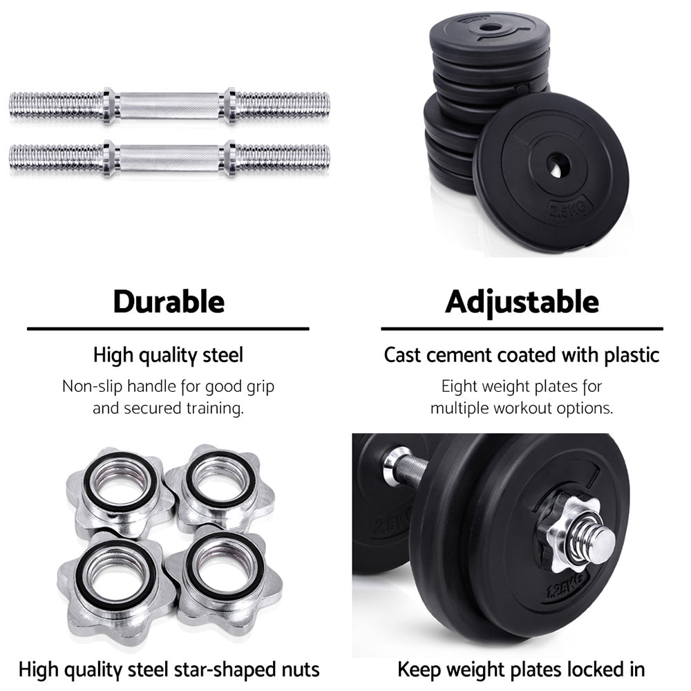 Everfit Dumbbell Set – Black – 20kg Total