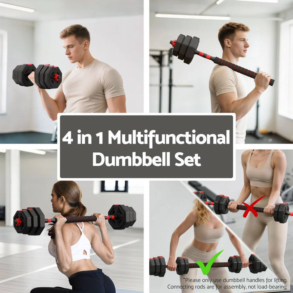 Arlo Adjustable Dumbbell Barbell Set – Black & Red – 20kg