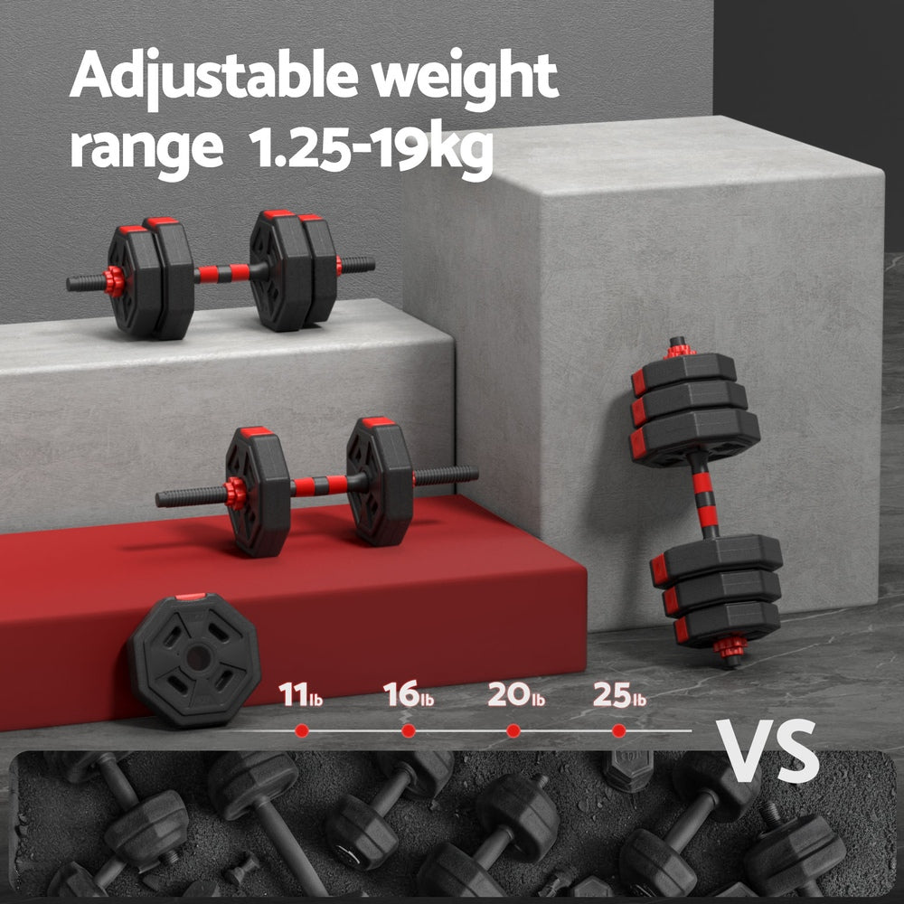 Arlo Adjustable Dumbbell Barbell Set – Black & Red – 20kg
