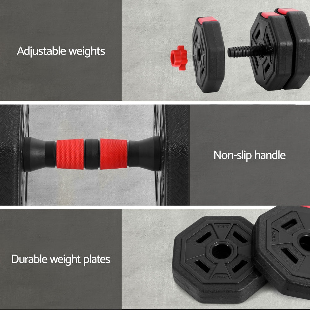 Arlo Adjustable Dumbbell Barbell Set – Black & Red – 20kg