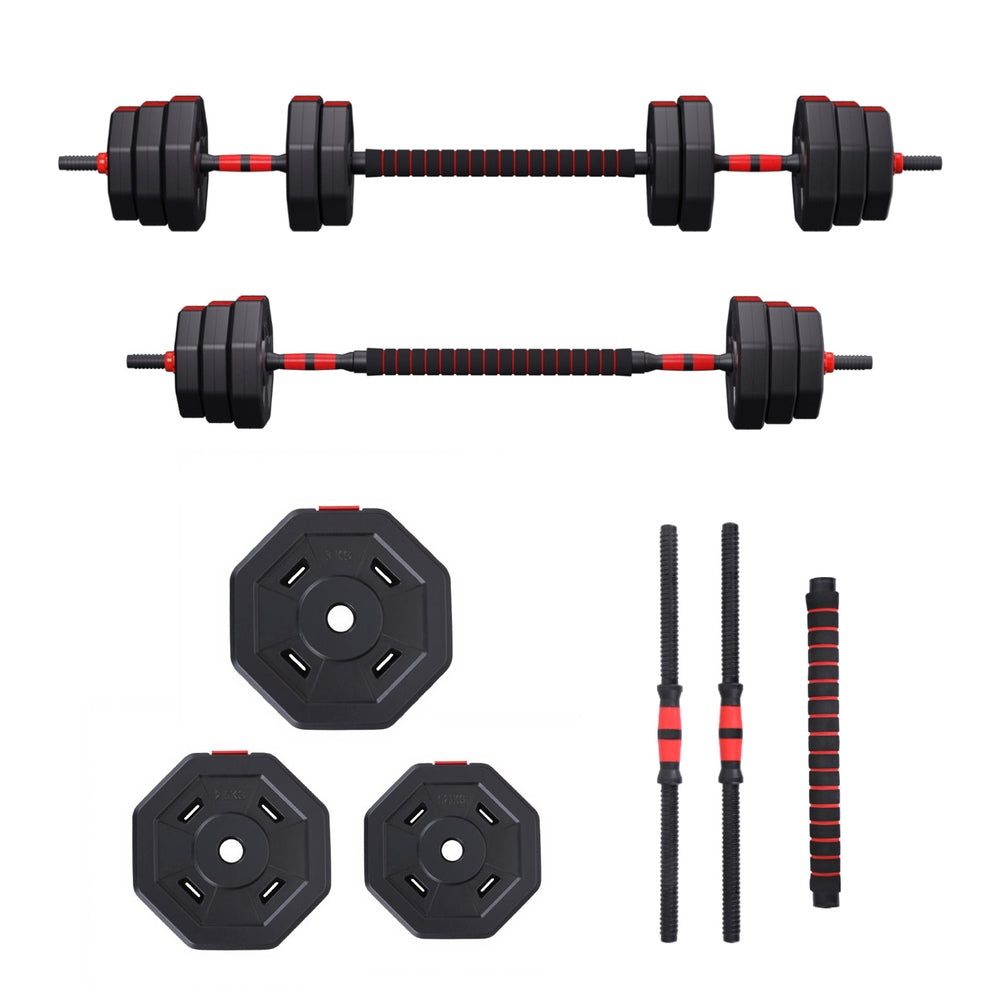 Cove Adjustable Dumbbell Barbell Set – Black & Red – 40kg
