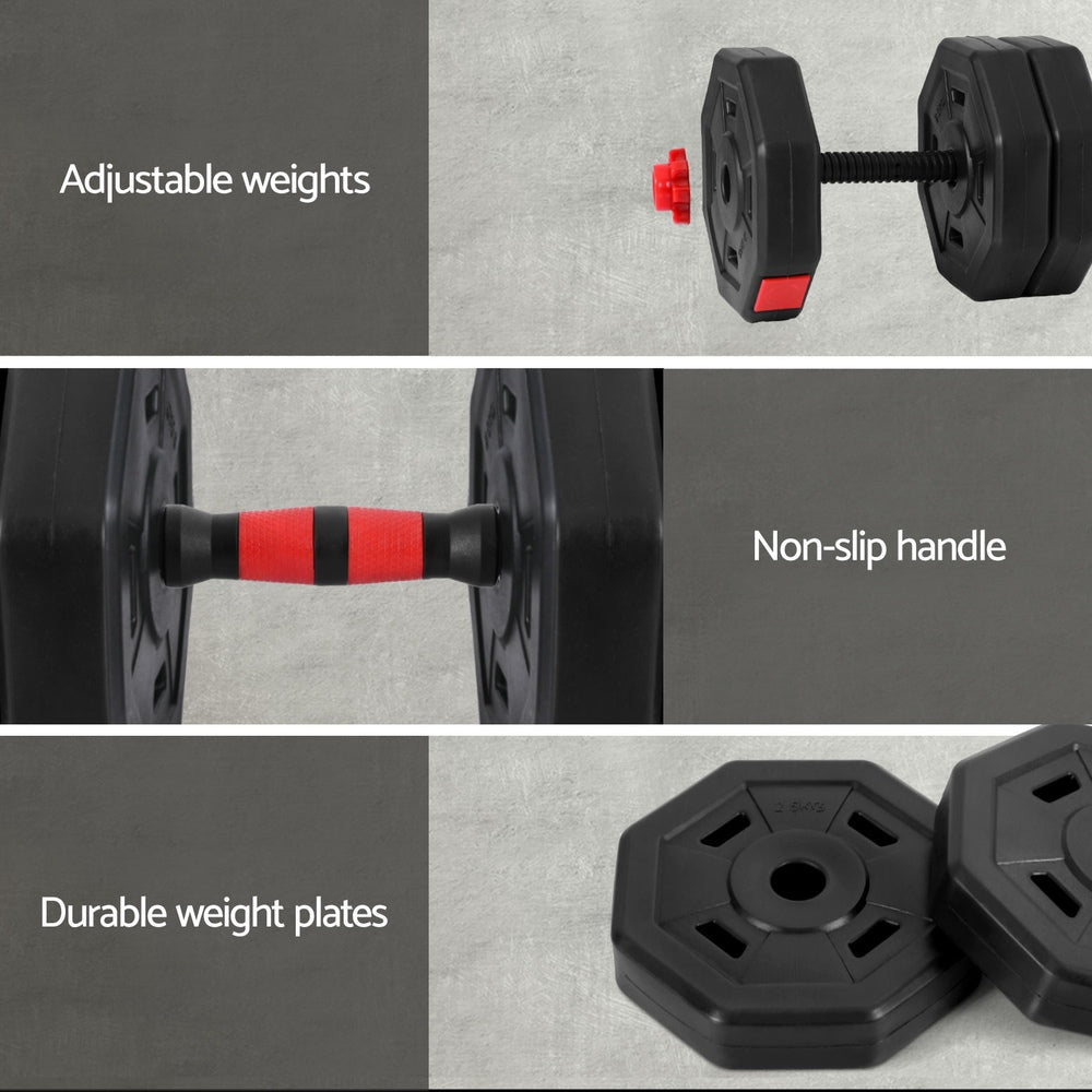 Cove Adjustable Dumbbell Barbell Set – Black & Red – 40kg