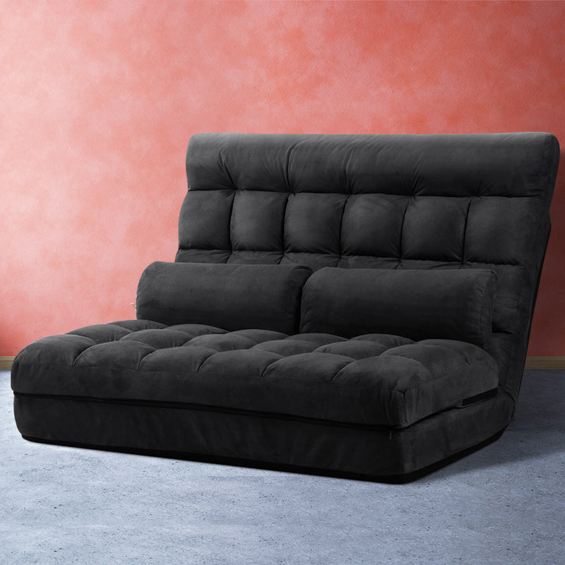 2-seater Suede Lounge Sofa Bed  - Charcoal