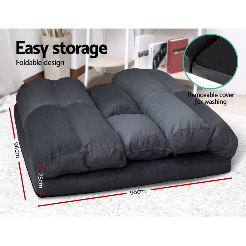 2-seater Suede Lounge Sofa Bed - Charcoal