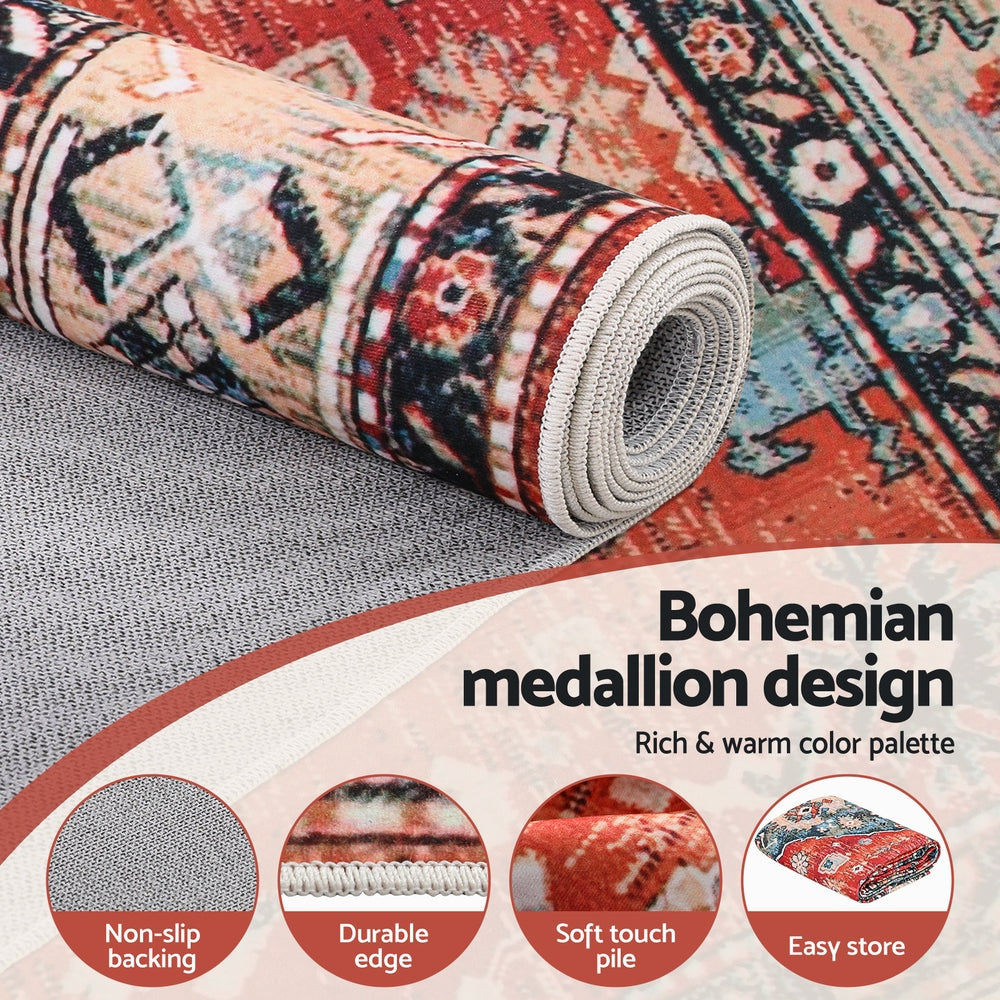 Kensington Geometric Washable Rug – Red – 240 × 340 cm