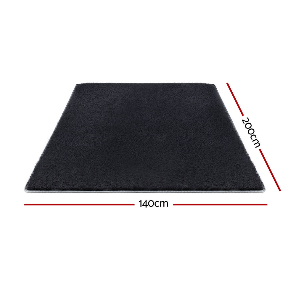Felton Plush Shaggy Area Rug – Black – 140 × 200 cm