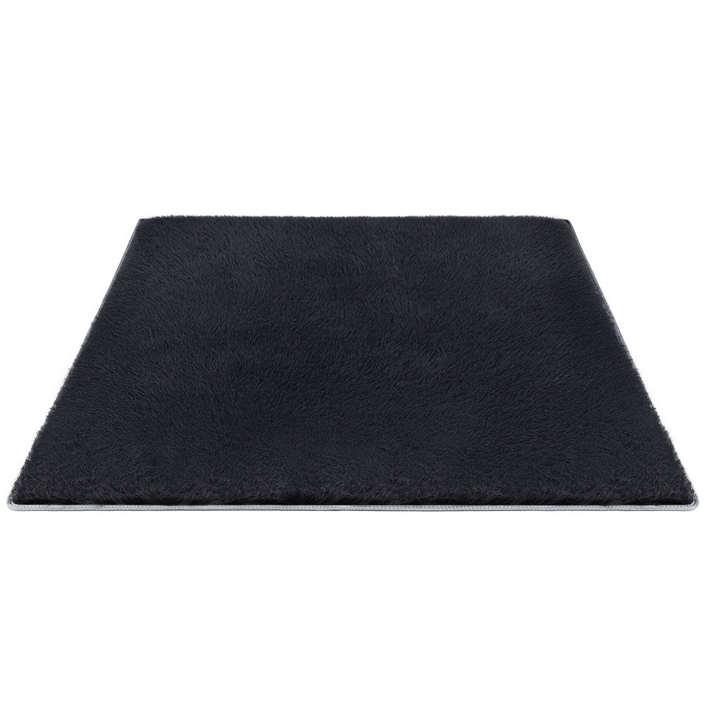 Floor Rug Plush Area Shaggy Rug Living Room Bedroom Carpet Black
