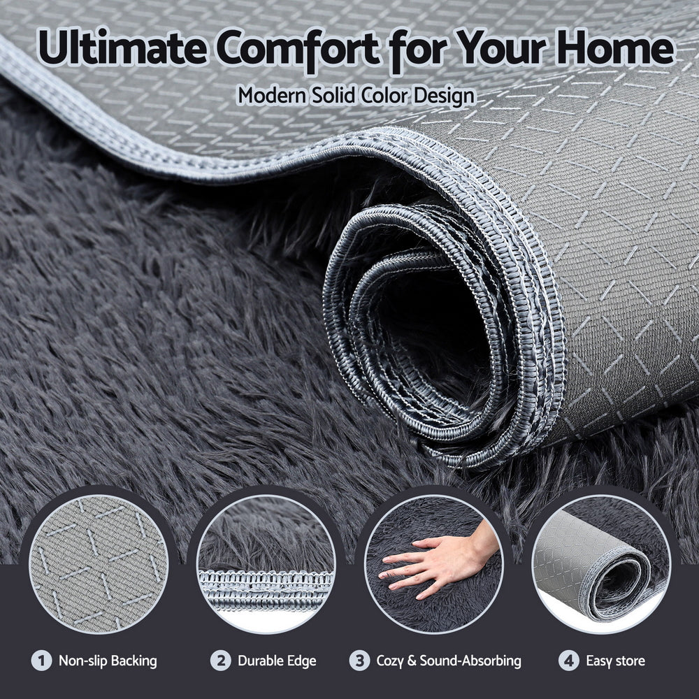 Luxe Shaggy Area Rug – Grey – 200 x 290 cm