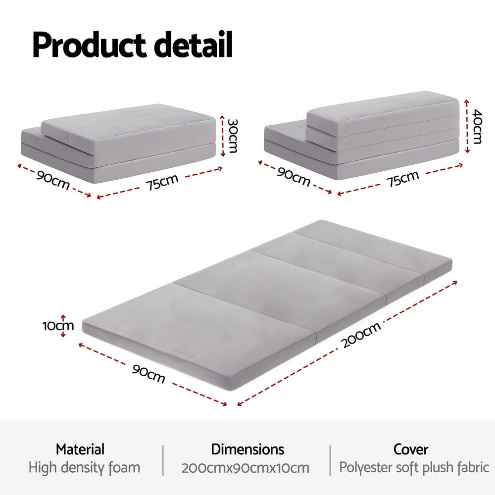 Braxton Quad Fold Memory Foam Mattress – Grey – Single
