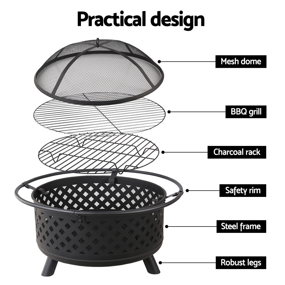 Ember Portable Fire Pit & BBQ – Black – 76 cm