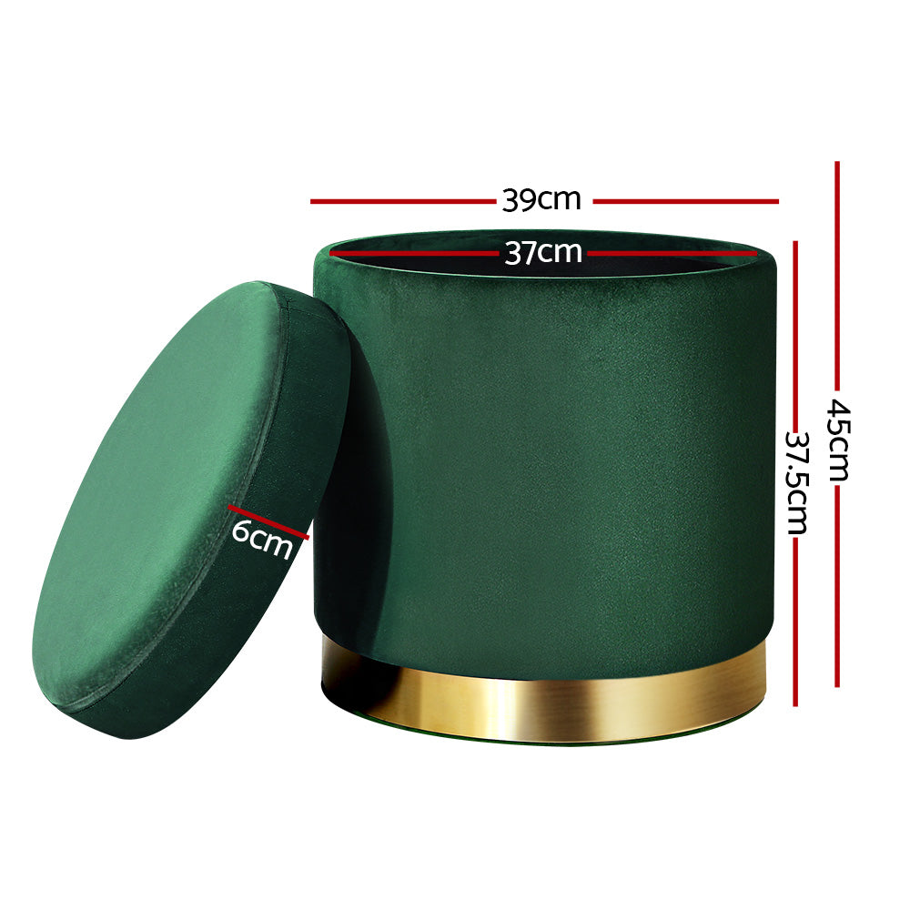 Callan Velvet Storage Ottoman – Green – Standard