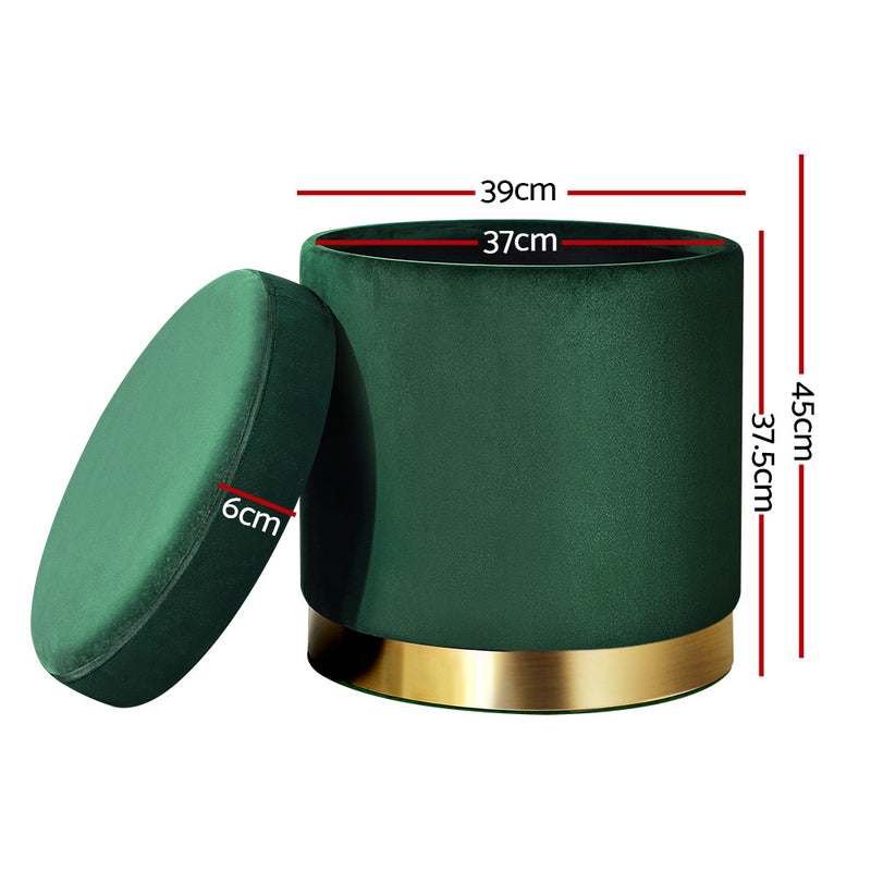 Round Velvet Storage Ottoman – Green