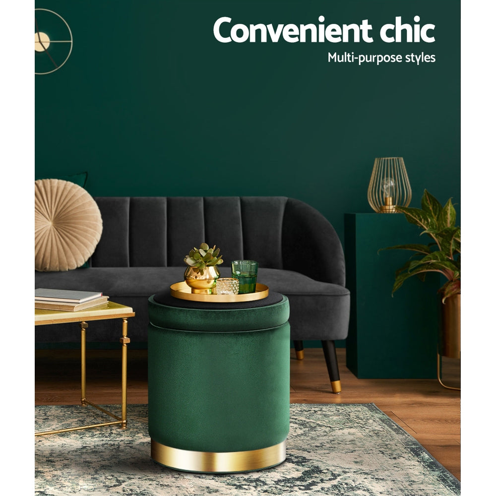 Callan Velvet Storage Ottoman – Green – Standard