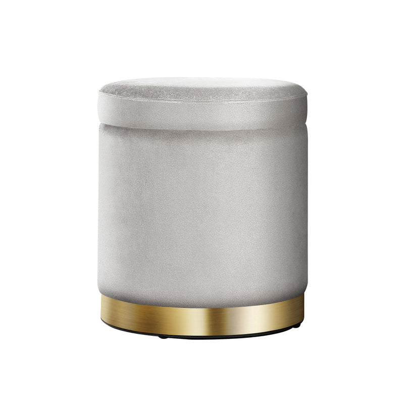 Round Velvet Storage Ottoman – Grey