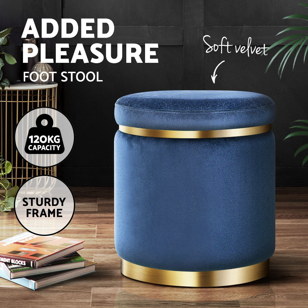 Marlena Velvet Footstool – Blue – Standard