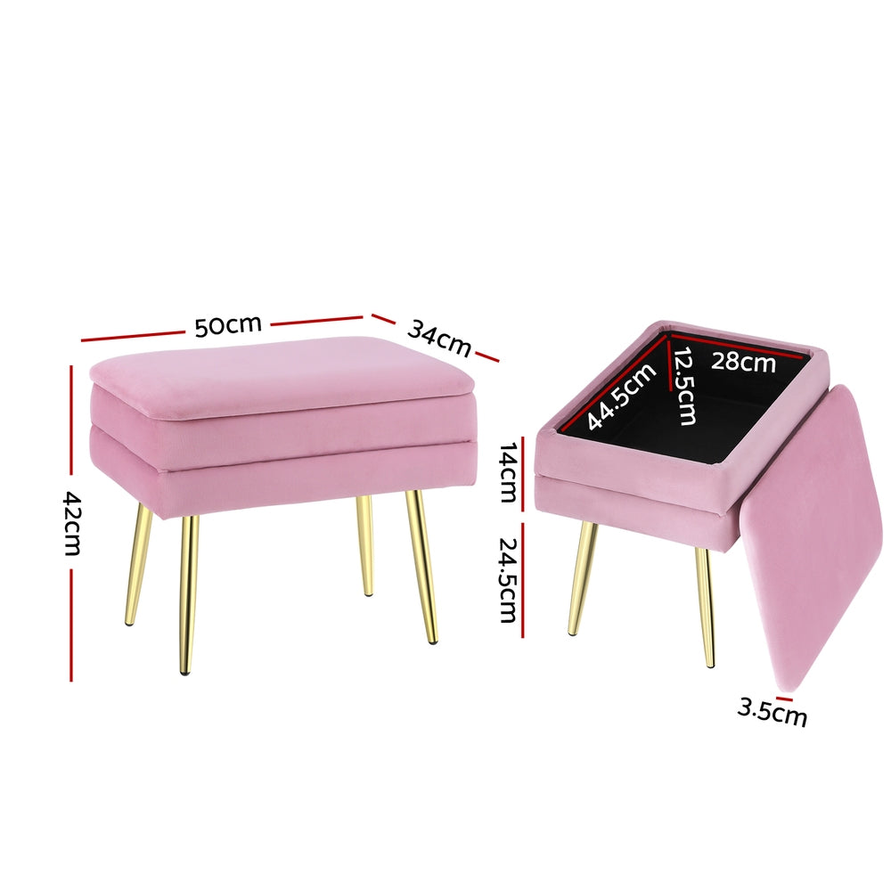 Amot Velvet Storage Ottoman – Pink – 50 cm
