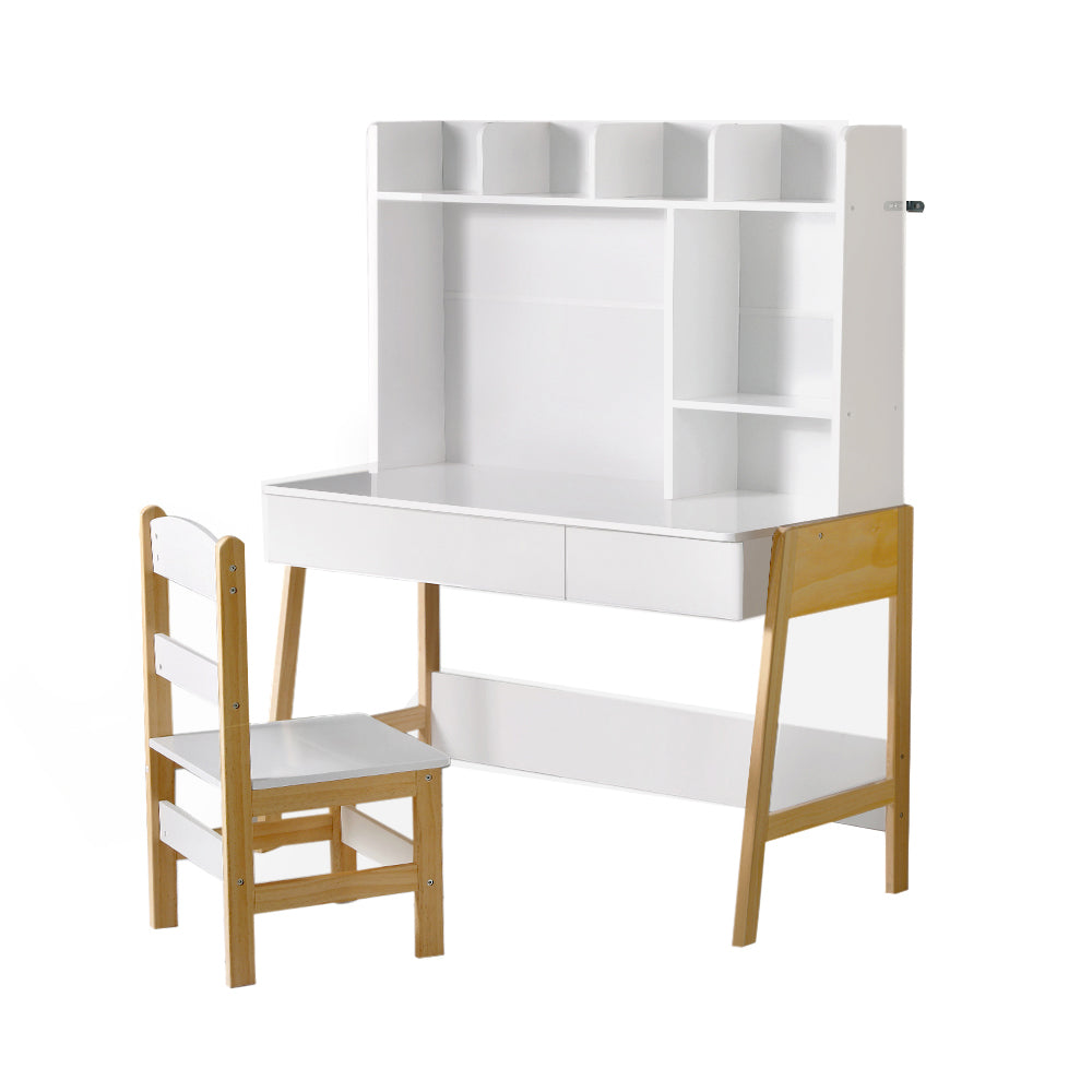 Linden Kids Study Desk and Chair Set – White & Natural – Set of 2