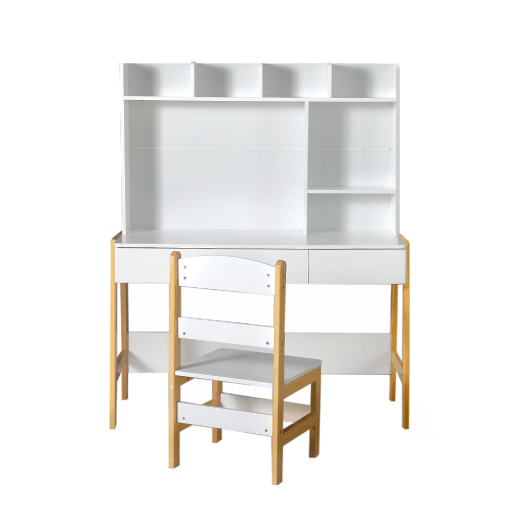 Linden Kids Study Desk and Chair Set – White & Natural – Set of 2