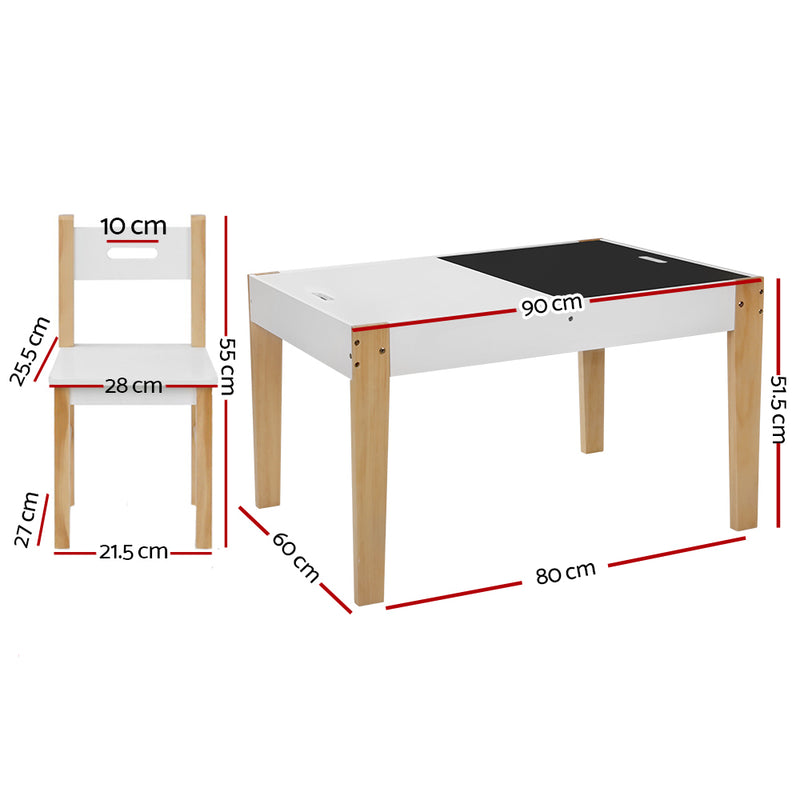 3 PCS Kids Table and Chairs Set w/Chalkboard and Toy Storage