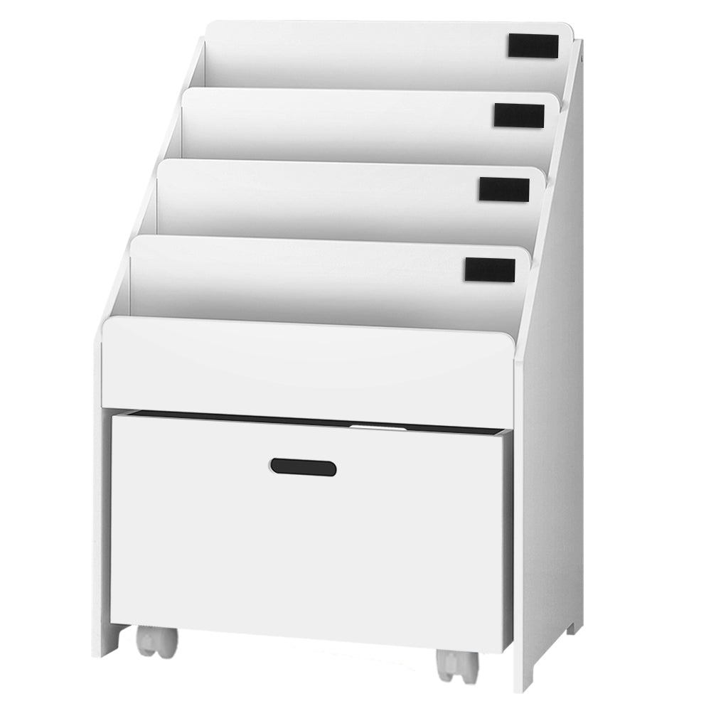 Atlas Kids Bookshelf with Drawers – White – 4 Tier