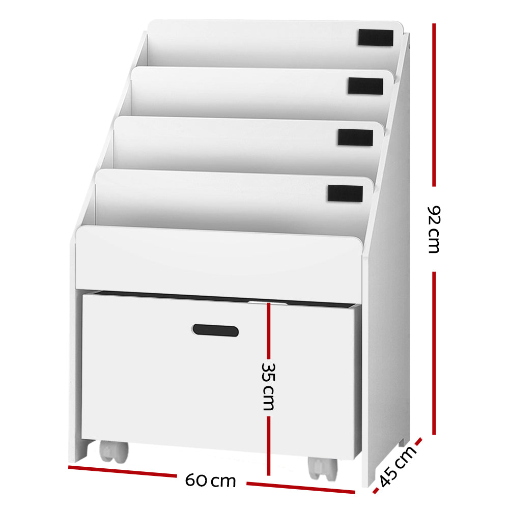 Atlas Kids Bookshelf with Drawers – White – 4 Tier