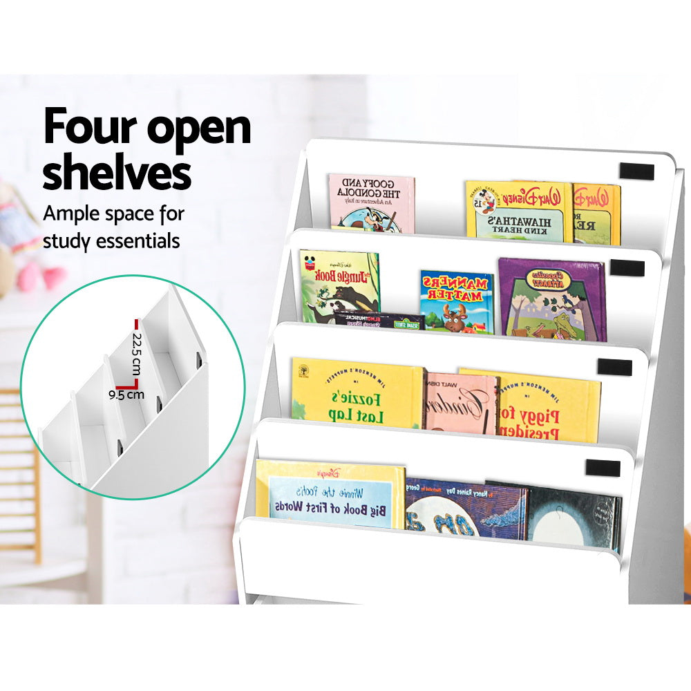 Atlas Kids Bookshelf with Drawers – White – 4 Tier
