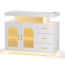 Buffet Sideboard Cabinet LED Clear Door Kitchen Storage Drawers White
