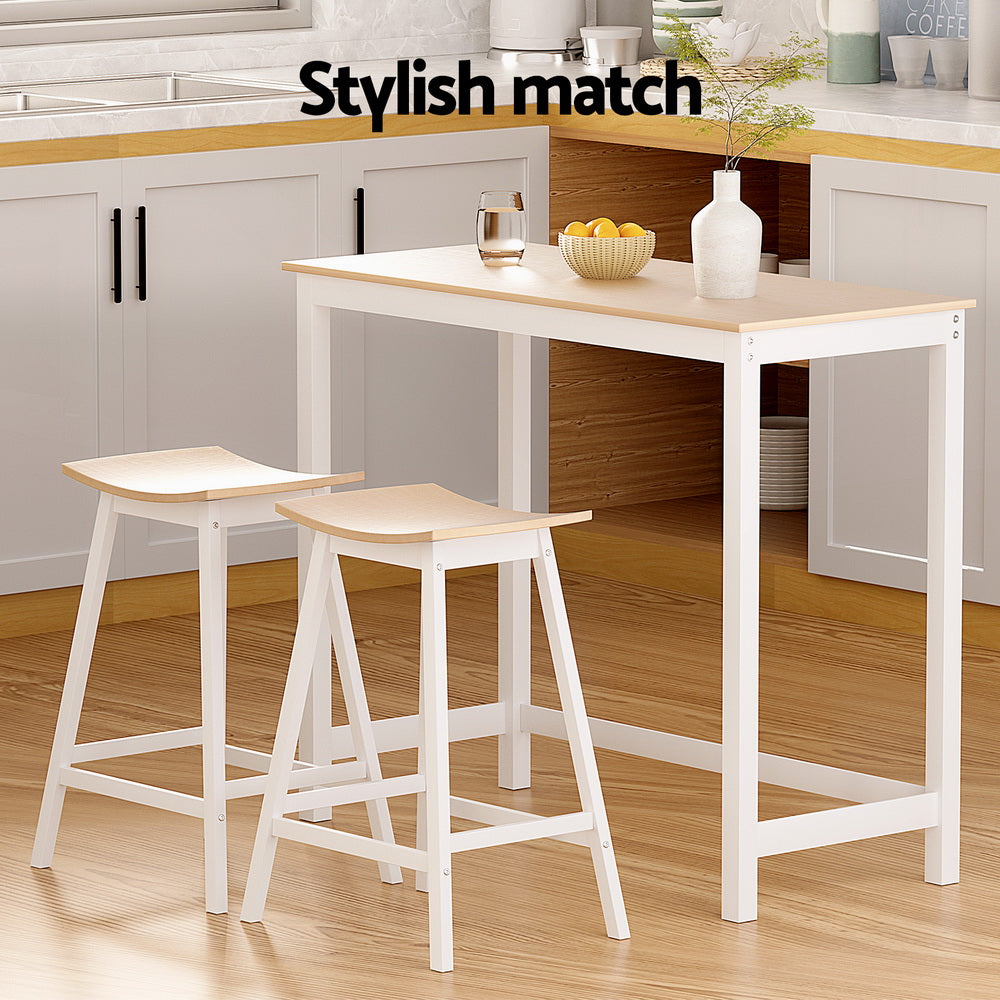 Marston Solid Wood Bar Table and Stool Set – Pine & White – Set of 2