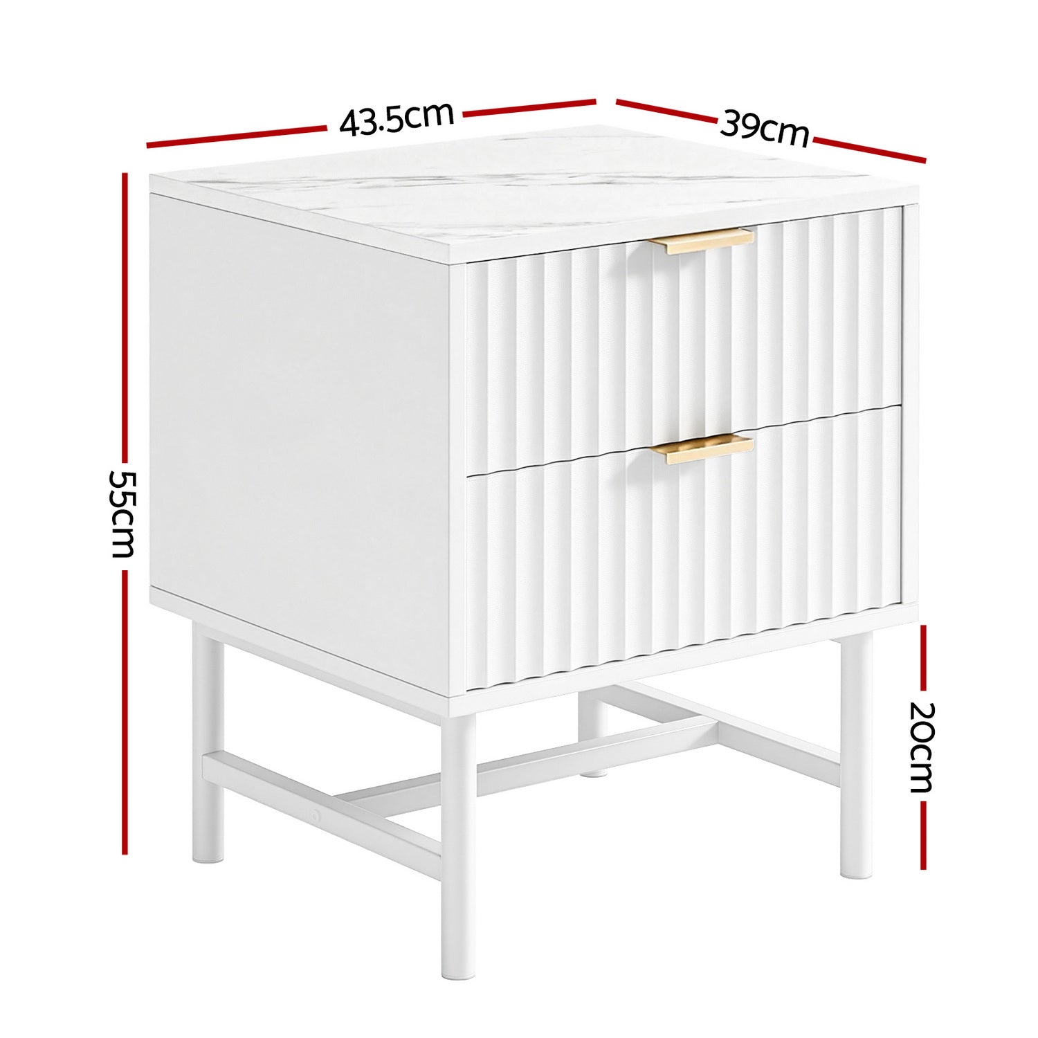 Merton Bedside Table – White – 2 Drawers