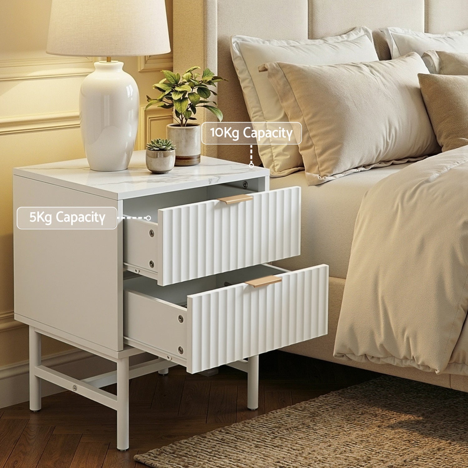 Merton Bedside Table – White – 2 Drawers