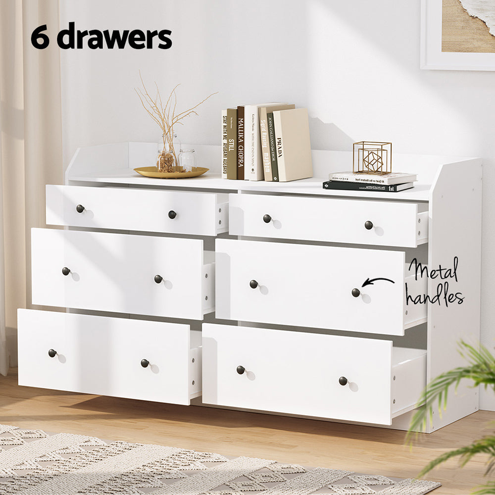 Nova 6 Drawer Tallboy – White – 138 cm