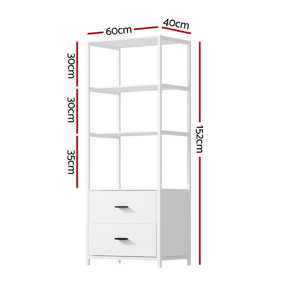 Kellan Bookshelf with Drawers – White – 152 cm