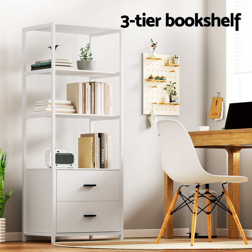Kellan Bookshelf with Drawers – White – 152 cm