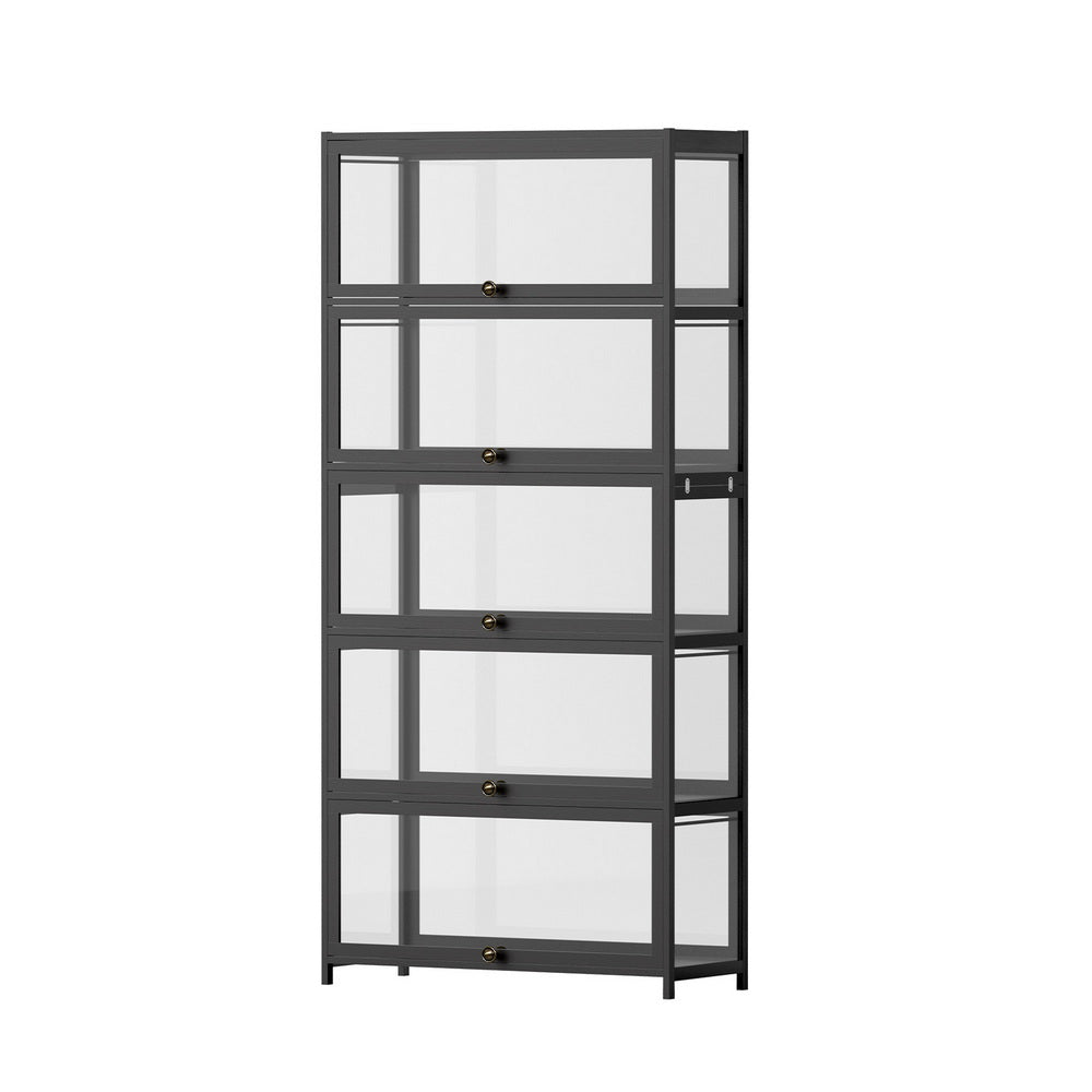 Rowan 5 - Tier Display Cabinet Storage Bookshelf Clear Shelf Black